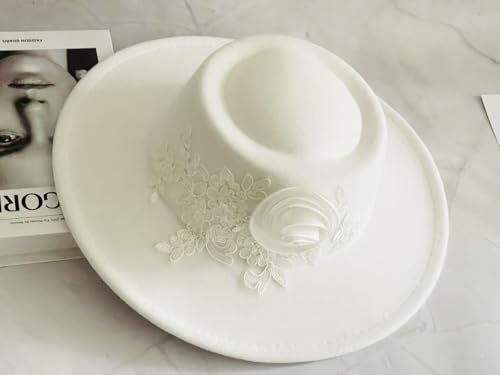 Classic Wide Brim Fedora Hat for Women Floppy Panama Hat for Party Wedding Fascinator Hat with Band Sun Protection 2025 - color: White B