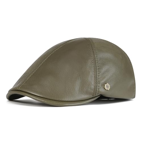 VOBOOM Leather Ivy Newsboy Caps 6 Panel Cabbie Beret Hat - color: Army Green, size: 7 1/4