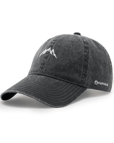 FURTALK Mountain Embroidery Baseball Cap Washed Denim-Style Dad Hat Distressed Unisex Golf Hat - color: Black