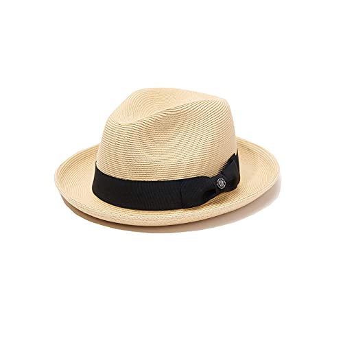Pineapple&Star Genoa Fedora Bucket Sun Straw Beach Hat Fine Braid UPF50+ Unisex - color: Beige_bowbk, size: Large
