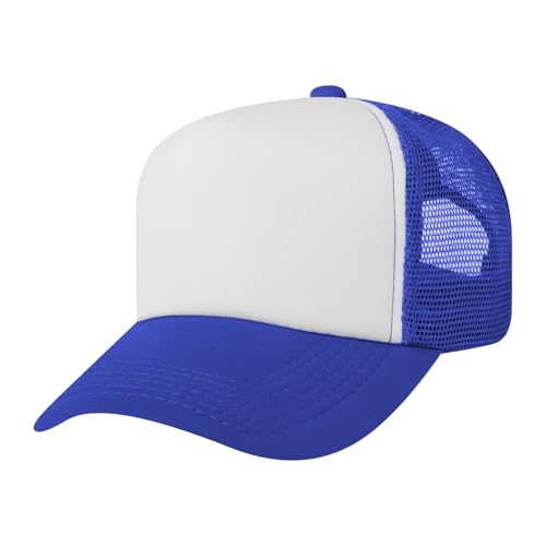 TOPTIE Kids Trucker Hat 5-Panel Foam Front Snapback Cap (Ages 3-7) - color: Royalblue/White