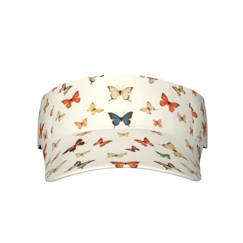 Unisex Sports Sun Visor Hats Adjustable Lightweight Packable Printed Empty Top Cap for Running Pickleball Golf Tennis - color: Vintage Colorful Butterfly