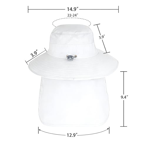 ZOORON Sun Hats for Men Women with Neck Flap Fishing UPF 50+ UV Protection - color: White