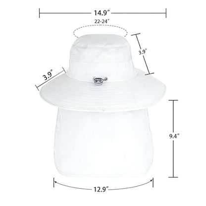 ZOORON Sun Hats for Men Women with Neck Flap Fishing UPF 50+ UV Protection - color: White