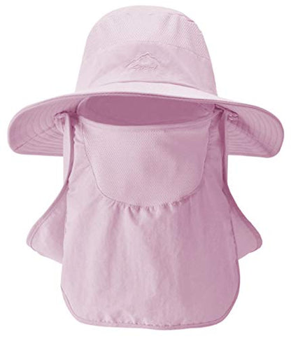 Fishing Hat for Men & Women, Sun Protection Hat with Face Cover & Neck Flap - color: Pink