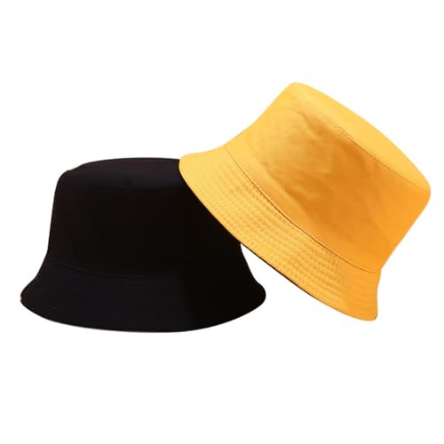 Quanhaigou Bucket Hats Unisex Summer Travel Beach Fisherman Cap for Men Women Teens - color: Plain Yellow Black