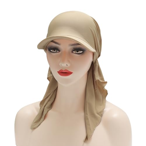 ZLYC Chemo Headwear for Women Brim Visor Head Scarf Pre Tied Headwraps Lightweight Skull Cap - color: Solid Khaki