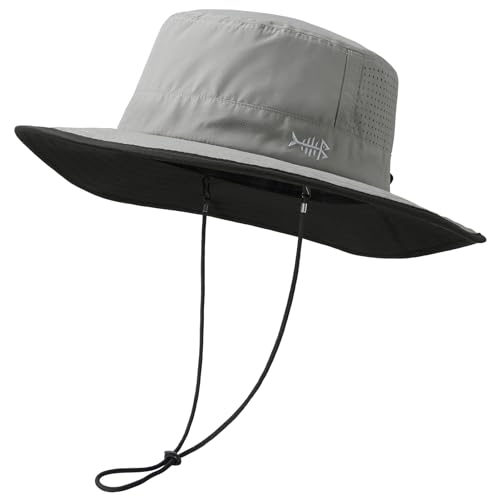 BASSDASH UPF 50+ Water-Resistant Fishing Bucket Hat with Laser Perforated Mesh Adjustable for Men Women Outdoor Hiking - color: Light Grey
