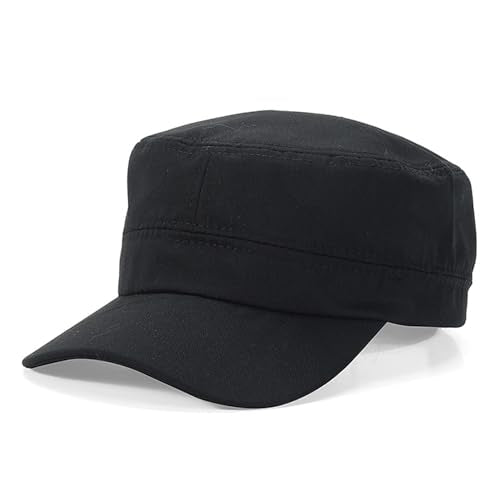 Cadet Army Cap Military Style Adjustable Flat Top Cap Unisex Basic Baseball Hat for Men Women - color: Black