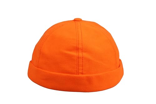 Cotton Docker Cap, Unisex Brimless Cap, Men Skull Cap, Brimless Beanie Hat, Men Women Cuffed Hat. - color: Orange