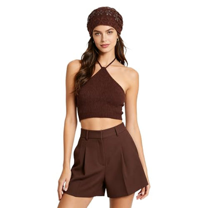 Crochet Slouchy Beanie Hat Turbans Headware for Women - color: Bea01 - Brown