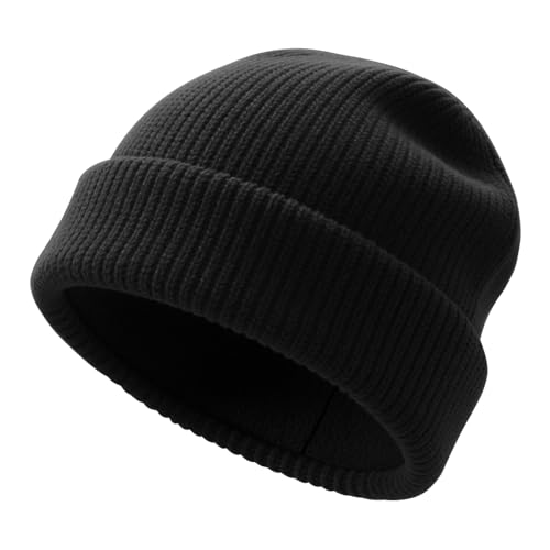 Unisex Winter Beanie for Men Women Soft Fleece Lined Warm Knit Hat - color: Black