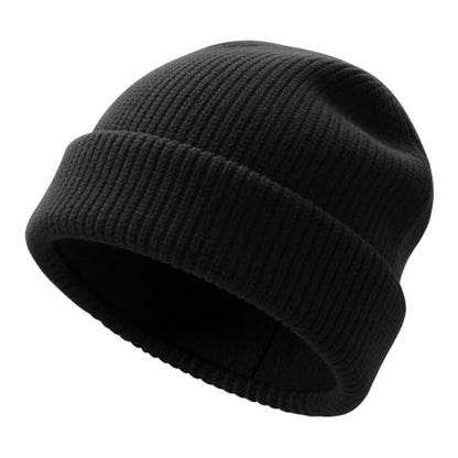 Unisex Winter Beanie for Men Women Soft Fleece Lined Warm Knit Hat - color: Black