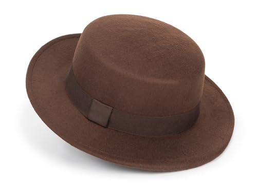 Pork Pie Hat for Men/Women, Wide Brim Felt Boater Fedora Church Derby Cap - color: Coffee
