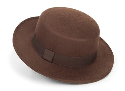 Pork Pie Hat for Men/Women, Wide Brim Felt Boater Fedora Church Derby Cap - color: Coffee