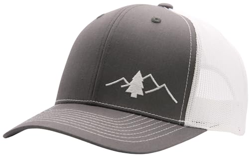 LINDO Trucker Hat [ Great Outdoors Design ] for Men and Women: Mid Profile Cap with Breathable Mesh Back and Adjustable Snap - color: Gray/White