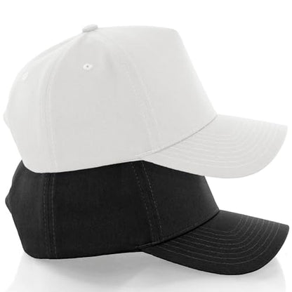 Daxton Men Original Trucker Hat Cotton Twill with Adjustable Snapback 5 Panel A-Frame Cap - color: 2 Pack - All Black, All White