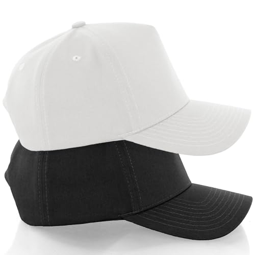Daxton Men Original Trucker Hat Cotton Twill with Adjustable Snapback 5 Panel A-Frame Cap - color: 2 Pack - All Black, All White