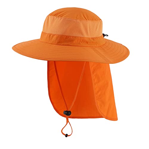 Home Prefer Outdoor UPF50+ Mesh Sun Hat Wide Brim Fishing Hat with Neck Flap Sun Hat for Men Women - color: Orange