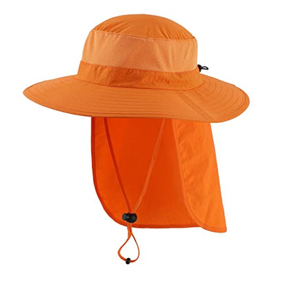 Home Prefer Outdoor UPF50+ Mesh Sun Hat Wide Brim Fishing Hat with Neck Flap Sun Hat for Men Women - color: Orange