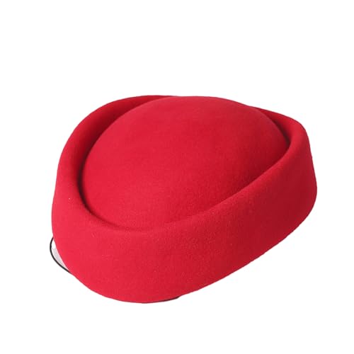 Wool Felt Pill Box Hats for Women Vintage 60s Fascinators Church Hats Cocktail Stewardess Derby Hats with Comb - color: Red