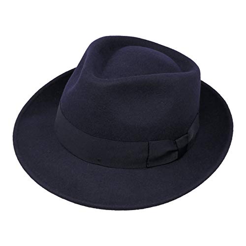 Premium Doyle - Teardrop Fedora Hat - 100% Wool Felt - Crushable for Travel - Water Resistant - Unisex - color: Navy, size: 7-7 1/8