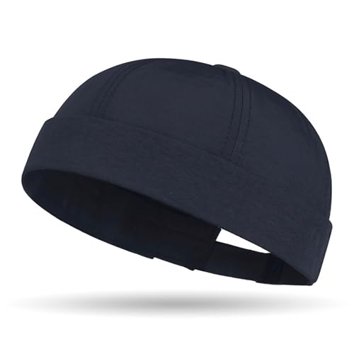 Quick Dry Brimless Hat for Men Women Ultra-Thin Breathable Rolled Cuff Docker Cap Harbour Beanie Hats Landlord Hat K338 - color: Navy