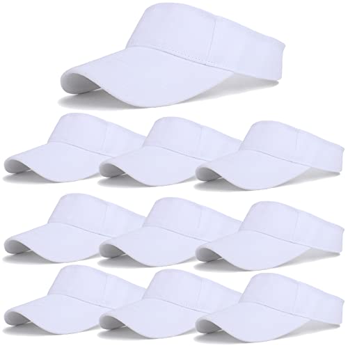 10 Pack Men Women Sun Visor Adjustable UV Protection Blank Sun Visor Hats Caps for Beach Pool Golf Tennis Sports - color: 10pack-white