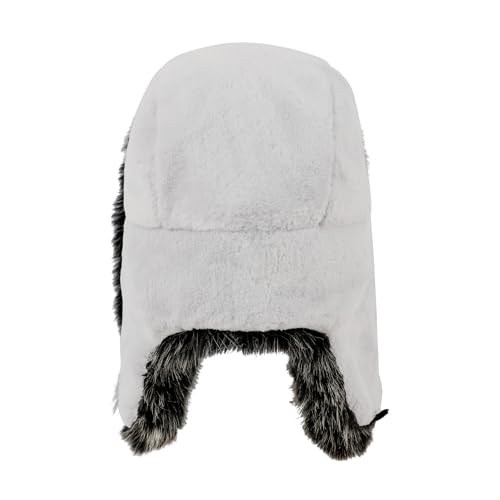 PURFUN Fuzzy Faux Fur Ushanka Russian Hat for Men Women, Winter Plush Full Hood Earflap Cap Cycling Ski Hunting Trapper Hat - color: White