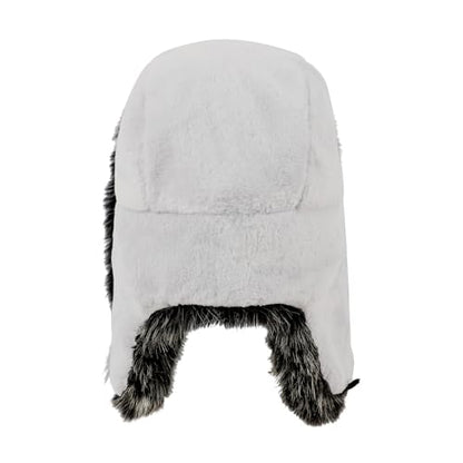 PURFUN Fuzzy Faux Fur Ushanka Russian Hat for Men Women, Winter Plush Full Hood Earflap Cap Cycling Ski Hunting Trapper Hat - color: White