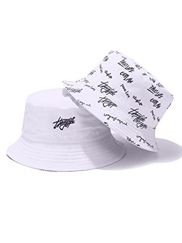 Packable Reversible Printed Bucket Hat Unisex for Men Women Beach Fisherman Cap - color: White