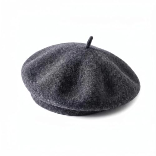 French Beret Hats for Women Men - Classic Wool Beanie Winter Cap - color: Black Grey