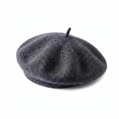 French Beret Hats for Women Men - Classic Wool Beanie Winter Cap - color: Black Grey