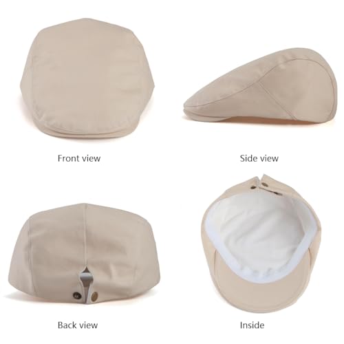Classic Solid Flat Cap Newsboy Hats for Men Retro Cabbie Driving Adjustable - color: C03 Beige With Mesh Lining