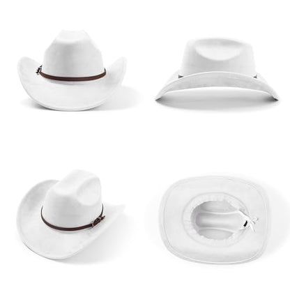 Cowboy Hats for Women and Men with Wide Brim Felt Suede Western Hats for Cowgirls and Cowboys - color: White