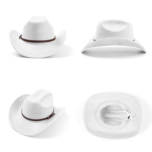 Cowboy Hats for Women and Men with Wide Brim Felt Suede Western Hats for Cowgirls and Cowboys - color: White