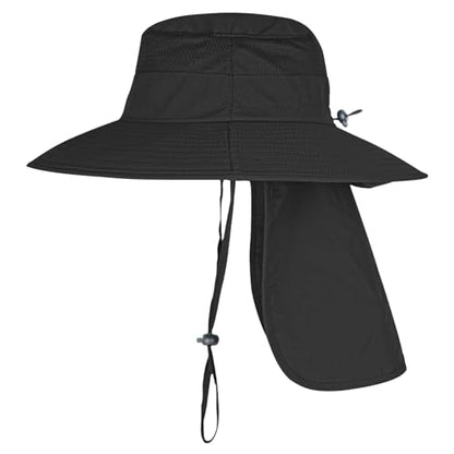 ZOORON Sun Hats for Men Women with Neck Flap Fishing UPF 50+ UV Protection - color: Black