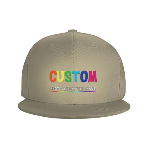 Custom Snapback Hats for Men Personalized Hip Hop Flat Bill Brim Baseball Cap Add Your Own Text Photo Logo - color: Single Color - Natural