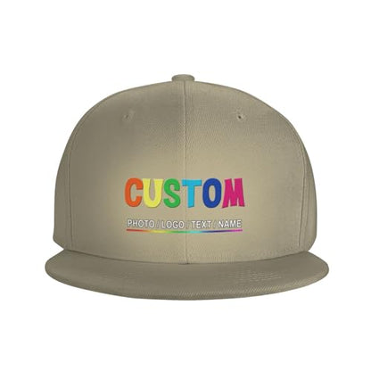 Custom Snapback Hats for Men Personalized Hip Hop Flat Bill Brim Baseball Cap Add Your Own Text Photo Logo - color: Single Color - Natural