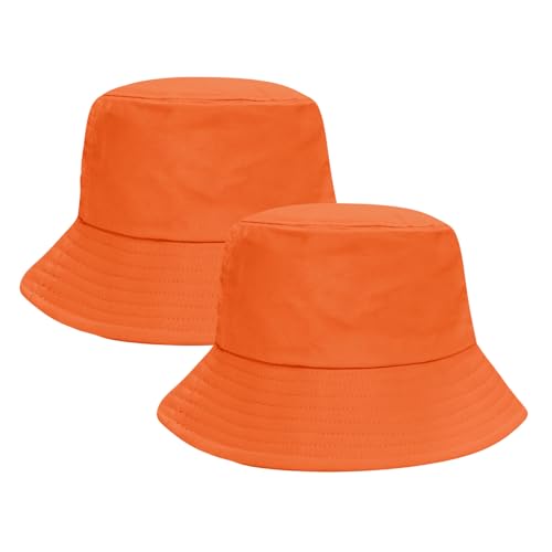 PFFY 2 Packs Bucket Hat for Women Men Cotton Hats Sun Beach Fishing Cap - color: 2 Packs Orange