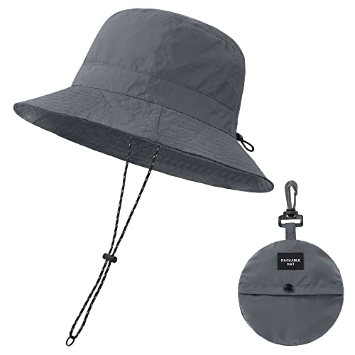 Waterproof Bucket Hat for Women Men Rain Hat Wide Brim Packable Sun Hat UV Protection Summer Beach Fishing Hiking Safari Hat - color: Grey