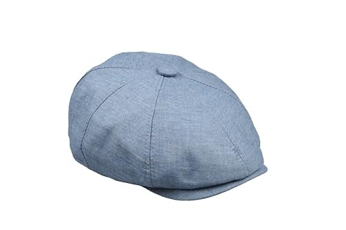 8 Panel Newsboy Cap – Linen Blend with 100% Cotton Lining - color: Blue, size: Large