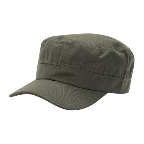 Adjustable Flat Top Cap Military Style Baseball Cap Plain Cadet Army Hat Vintage Basic Baseball Hat Army Green - color: Army Green