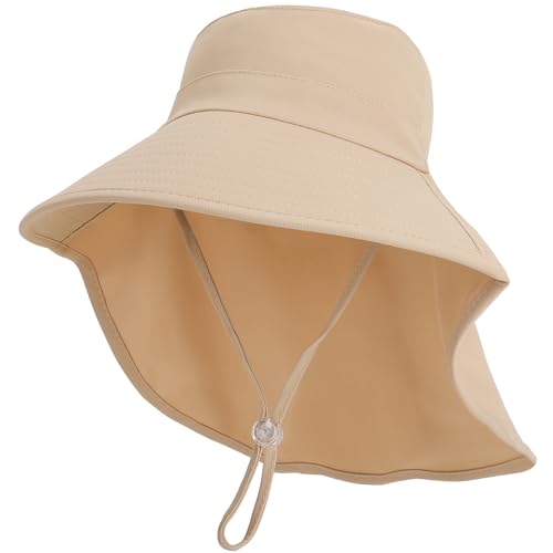 ZOORON Outdoor Kids Sun Hat with Neck Flap UPF 50+ Sun Protection Fishing Hat Wide Brim Summer Kids Beach Hats for Girls Boys - color: 1pack-khaki