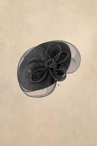 BABEYOND Fascinators Hats for Women Tulle Pillbox Knot Bead Tea Party Hat - color: Black