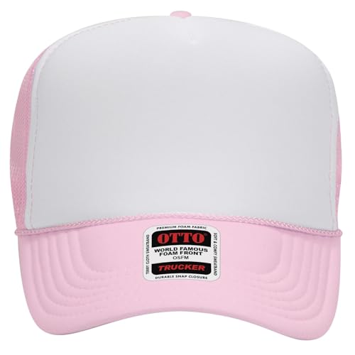 OTTO Cap 5 Panel High Crown Foam Front Mesh Back Trucker Hat, One Size - color: 121612 - S.pnk/Wht/S.pnk