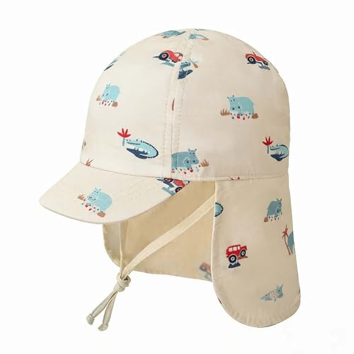 Baby Boys Girls Sun Hat 100% Cotton Flap Hat,Toddler Kids Hats with Neck Protection,Summer Essentials for Baby - color: Beige Animals, size: 6-12 Months
