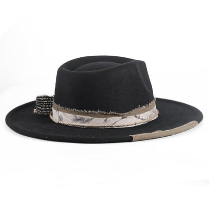 Big Brim Fedora Mens Women Boho Hat Handmade Dress Up Hats - color: 2black