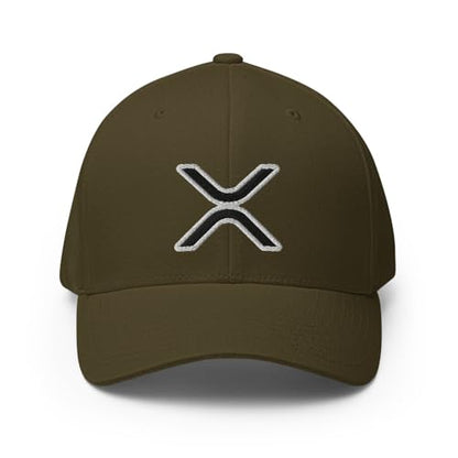 FX XRP Fitted Hat Embroidered Curved Bill Mid Crown Closed-Back Structured Twill Cap - color: Olive, size: Large-X-Large