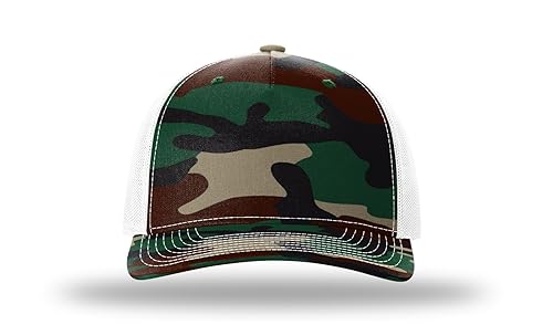 Richardson 112FP & 112PFP Classic Fit Five-Panel Snapback Trucker Cap |OSFM - color: Green Camo/White
